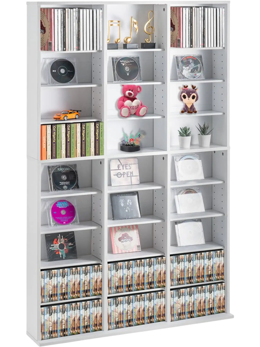 VEVOR Media Storage Cabinet, 9-layer DVD Shelf Holds up to 756 CDs, Adjustable CD Shelves 27 Compartments, Protects & Organizes Music, Movie, Video Games or Memorabilia Collections,White