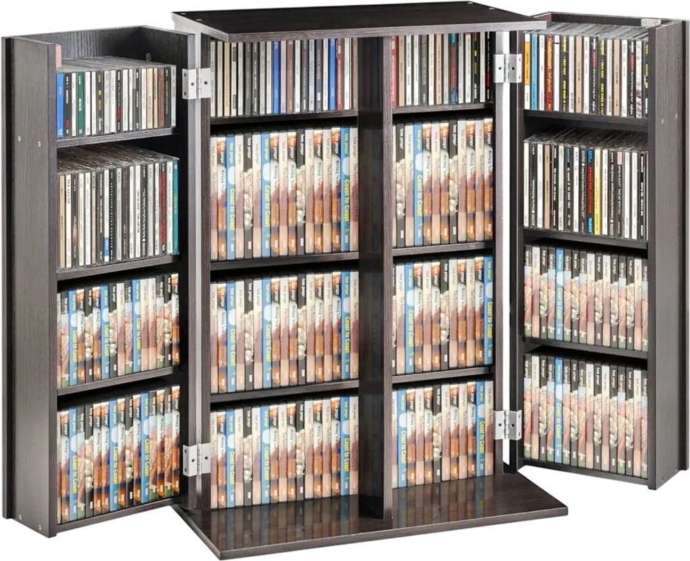 VEVOR Media Storage Cabinet, DVD Cabinet with Doors and Shelves, CD Storage Holds up to 576 CDs, Adjustable DVD Shelf, Protects & Organizes Music, Movie, Video Games or Collections-Espresso