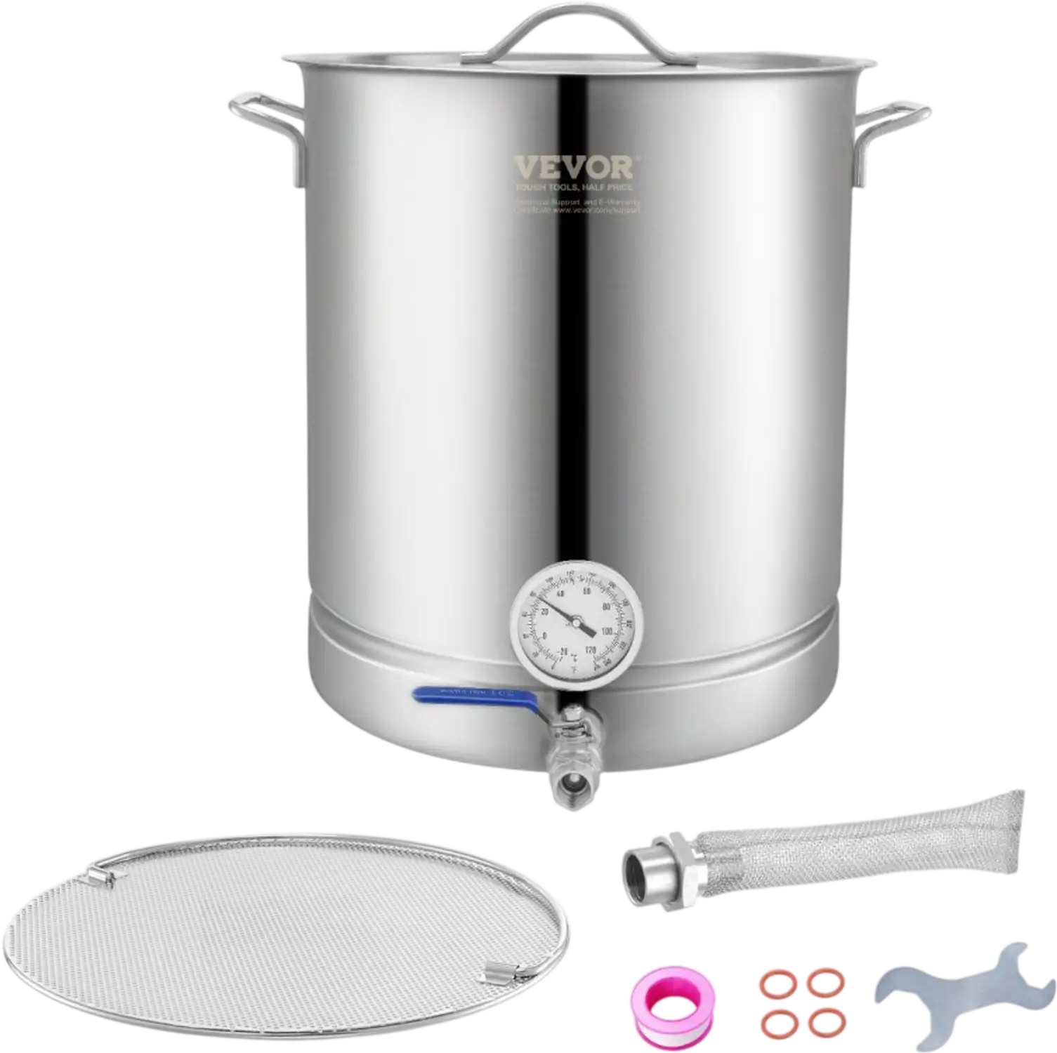 Vevor Brew Kettle 16 Gallon Stainless Steel Home Brewing Pot with Thermometer and Ball Valve New