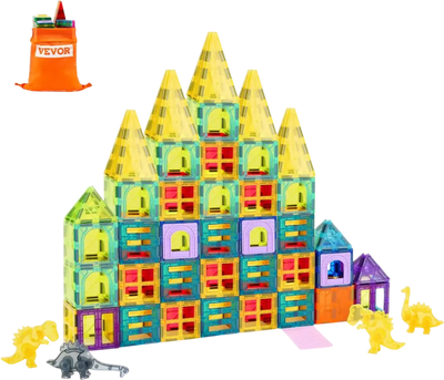 VEVOR Magnetic Tiles, 56 PCS Magnetic Animals Building Blocks for Kids, Magnet Building Set with 4 Dinosaurs, STEM Sensory Educational Construction Stacking Toys Gift for Toddlers Boys Girls Aged 3+