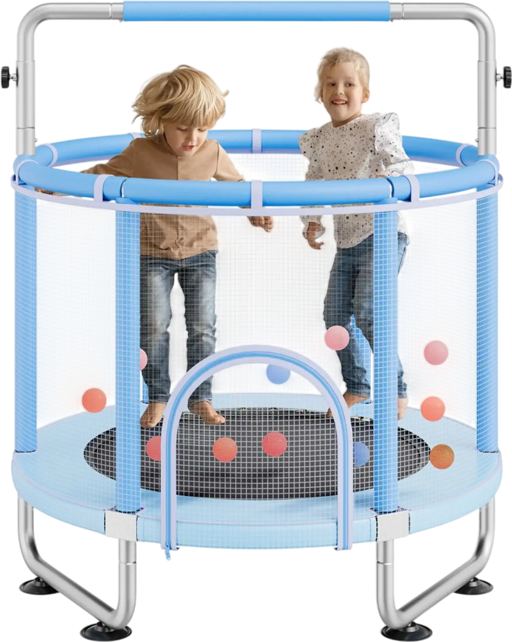 VEVOR 55" Kids Trampoline, 4.6FT Indoor Outdoor Trampoline, Mini Toddler Recreational Trampolinewith Safety Enclosure Net and Basketball Hoop, Birthday Gifts Christmas Toys for 3+ Years Children, Blue