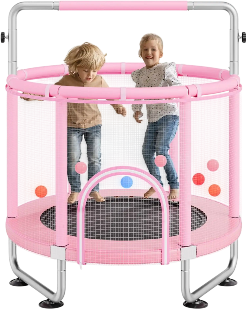 VEVOR 55" Kids Trampoline, 4.6FT Indoor Outdoor Trampoline, Mini Toddler Recreational Trampolinewith Safety Enclosure Net and Basketball Hoop, Birthday Gifts Christmas Toys for 3+ Years Children, Pink