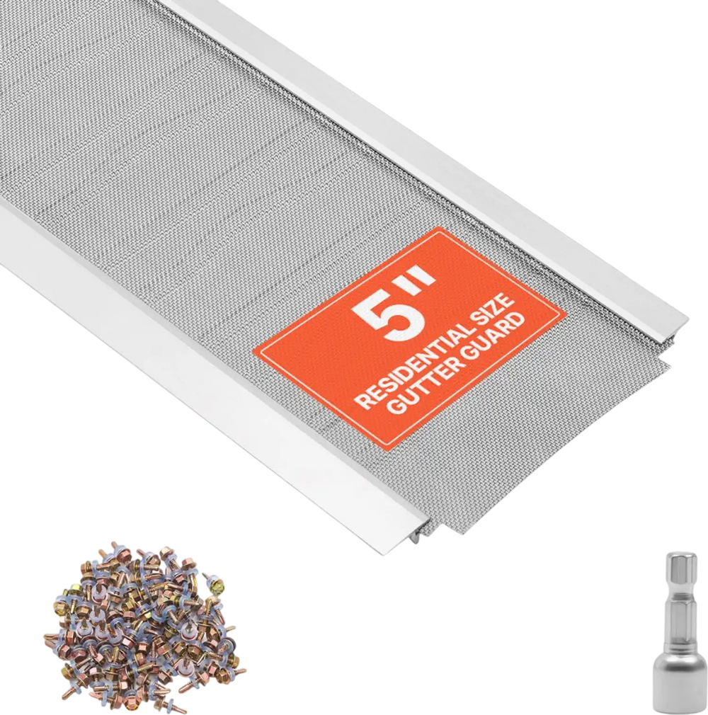 VEVOR Gutter Guard, 5 in Aluminum Gutter Cover with Stainless Steel Micro Mesh, Heavy-Duty 48ft Length, 0.04in Thick, Leaf Guard for Debris and Pine Needles, Easy DIY Install, Screws Included, 12 PCS