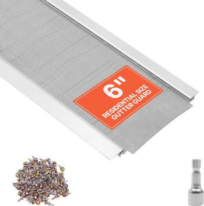 VEVOR Gutter Guard, 6 in Aluminum Gutter Cover with Stainless Steel Micro Mesh, Heavy-Duty 48ft Length, 0.04in Thick, Leaf Guard for Debris and Pine Needles, Easy DIY Install, Screws Included, 12 PCS