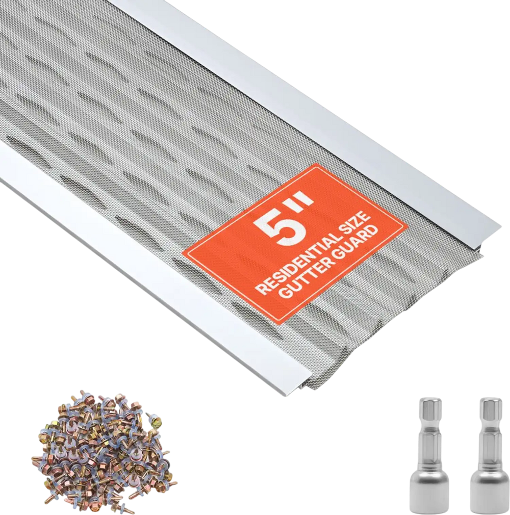 VEVOR Gutter Guard, 5 in Aluminum Gutter Cover with Stainless Steel Micro Mesh, Heavy-Duty 100ft Length, 0.04in Thick, Leaf Guard for Debris and Pine Needles, Easy DIY Install, Screws Included, 20 PCS
