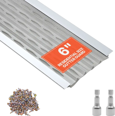 VEVOR Gutter Guard, 6 in Aluminum Gutter Cover with Stainless Steel Micro Mesh, Heavy-Duty 100ft Length, 0.04in Thick, Leaf Guard for Debris and Pine Needles, Easy DIY Install, Screws Included, 20 PCS