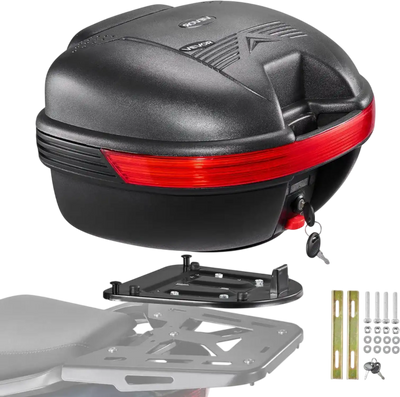Vevor Motorcycle Top Case 30L Waterproof Tail Box with Lock and Backrest New