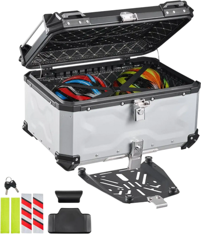 Vevor Motorcycle Top Case 65L Aluminum Hard Tail Case Waterproof Detachable Top Box New
