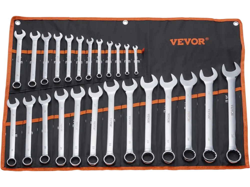 VEVOR Combination Wrench Set, 25-Piece Open End Wrench Set with Roll-up Pouch, Carbon Steel Wrench Set  Metric 6 mm to 32 mm, Ideal for General Household, Garage, Workshop, Auto Repairs, Emergency