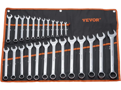 VEVOR Combination Wrench Set, 25-Piece Open End Wrench Set with Roll-up Pouch, Carbon Steel Wrench Set  Metric 6 mm to 32 mm, Ideal for General Household, Garage, Workshop, Auto Repairs, Emergency