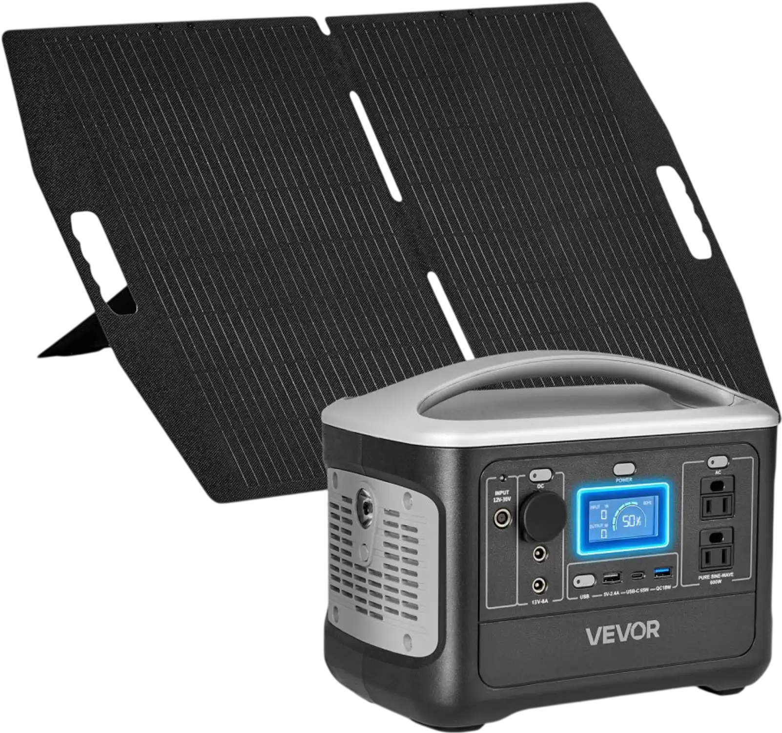 Vevor Portable Power Station 600W 493Wh with 100W Solar Panel New
