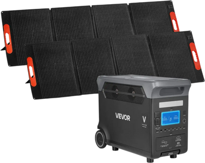 VEVOR Portable Power Station with 2PCS 200W Solar Panels, 3000W Solar Generator Power Station, 3072Wh LiFePO4 Battery Backup with 15 Output Ports for for Home Emergency, Outdoor Camping, RV Travel