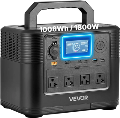 VEVOR Portable Power Station, 1800W Solar Generator Power Station, 1008Wh LiFePO4 Battery Backup with 9 Output Ports for for Home Emergency, Outdoor Camping, RV Travel (Solar Panel NOT Included)
