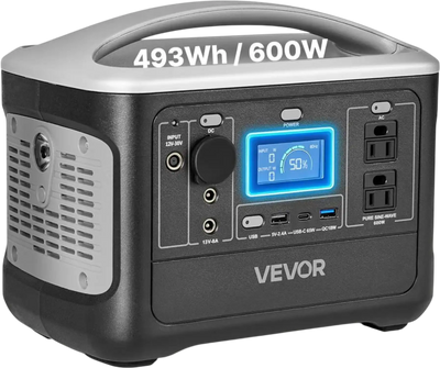 VEVOR Portable Power Station, 600W Solar Generator Power Station, 493Wh LiFePO4 Battery Backup with 8 Output Ports for Home Emergency, Outdoor Camping, RV Travel (Solar Panel NOT Included)