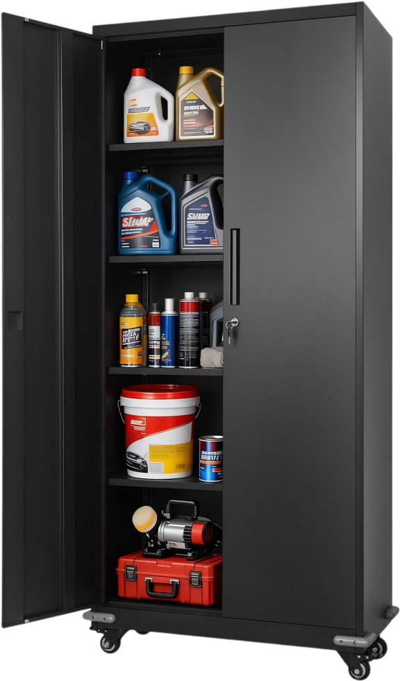 VEVOR Metal Storage Cabinet, 72.6 in Rolling Steel Garage Cabinet with 4 Adjustable Shelves, 2 Magnetic Doors & 2 Keys, 5 Tiers Lockable Tool Storage for Pantry, Warehouse, Basement, Office, Black
