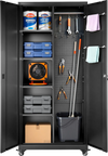 VEVOR Metal Storage Cabinet, 70.6 in Rolling Steel Garage Cabinet with Adjustable Shelves, 2 Magnetic Doors, Hanging Rod & 3 Rod Hooks, 5 Tiers Lockable Tool Storage for Pantry, Warehouse, Basement