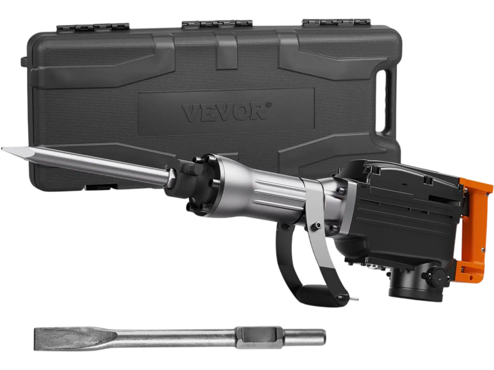 VEVOR Demolition Jack Hammer, 2200W Electric Jackhammer Heavy Duty, 1350 BPM Concrete Breaker, 2pcs Chisels Bit Chipping with Case, Black