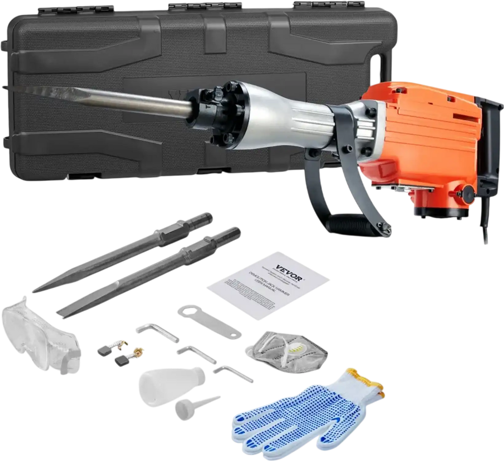 VEVOR Demolition Jack Hammer, 2200W Electric Jackhammer Heavy Duty, 1350 BPM Concrete Breaker, 2pcs Chisels Bit Chipping with Case