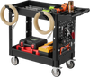 VEVOR Utility Cart, 550 lbs Capacity, 2 Tier Service Cart with 360° Swivel & Fixed Wheels (2 with Brakes), Heavy Duty Plastic Rolling with Tray and Pegboard, Tool Storage for Garage Warehouse Workshop