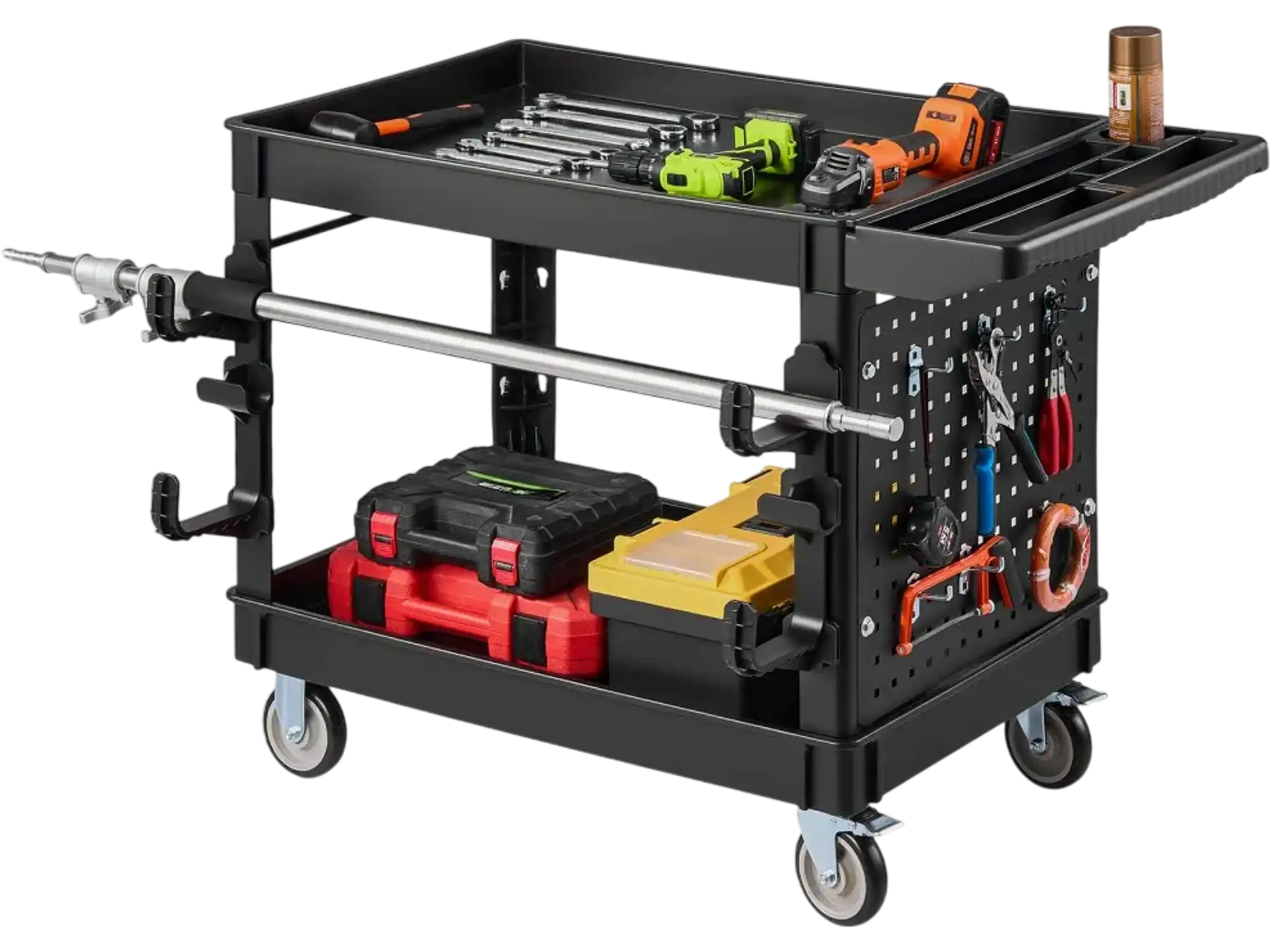Vevor Utility Cart 2-Tier 550 lbs Heavy Duty Rolling Service Cart with Tray and Pegboard Black New