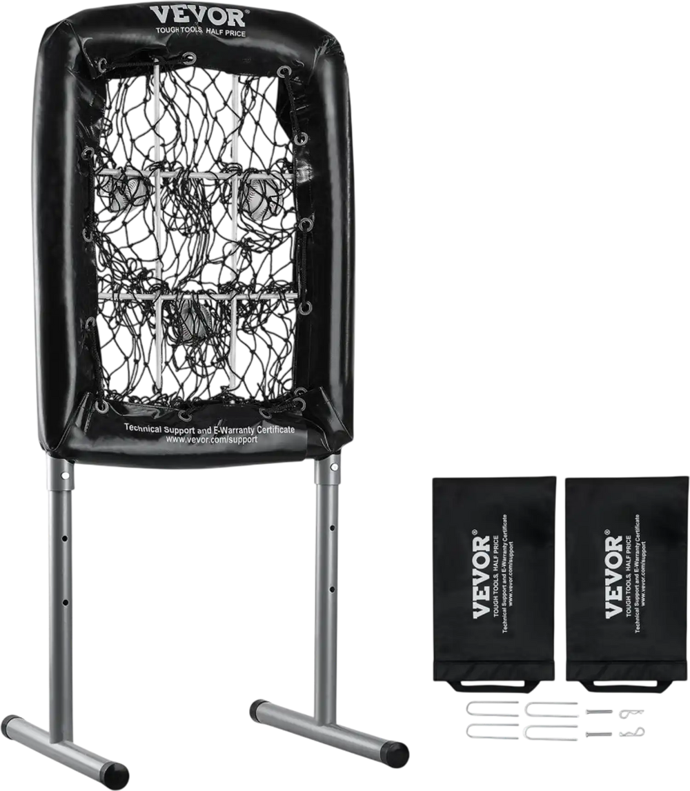 VEVOR 9 Hole Baseball Net, 21"x29" Softball Baseball Training Equipment for Hitting Pitching Practice, Heavy Duty Height Adjustable Trainer Aid with Strike Zone & 4 Ground Stakes, for Youth Adults