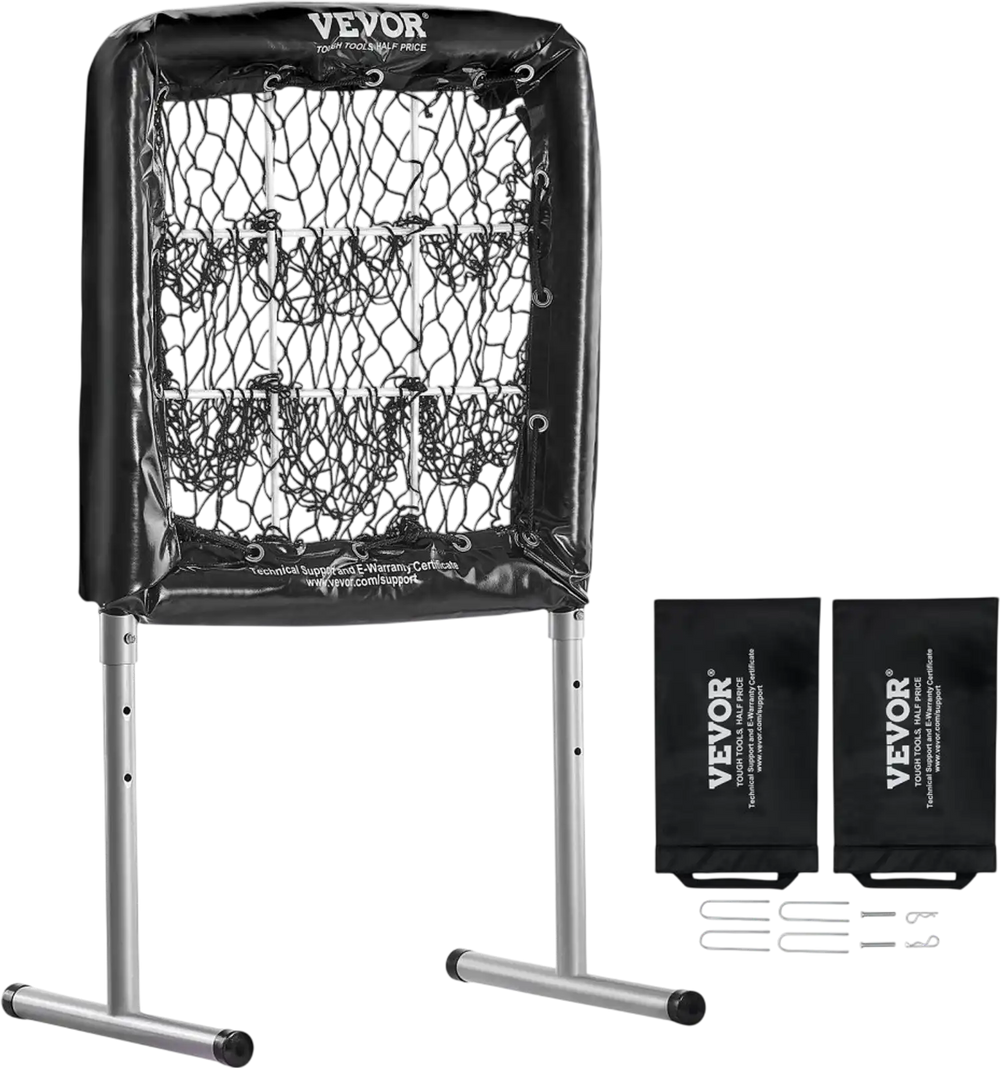 VEVOR 9 Hole Baseball Net, 28"x27" Softball Baseball Training Equipment for Hitting Pitching Practice, Heavy Duty Height Adjustable Trainer Aid with Strike Zone & 4 Ground Stakes, for Youth Adults
