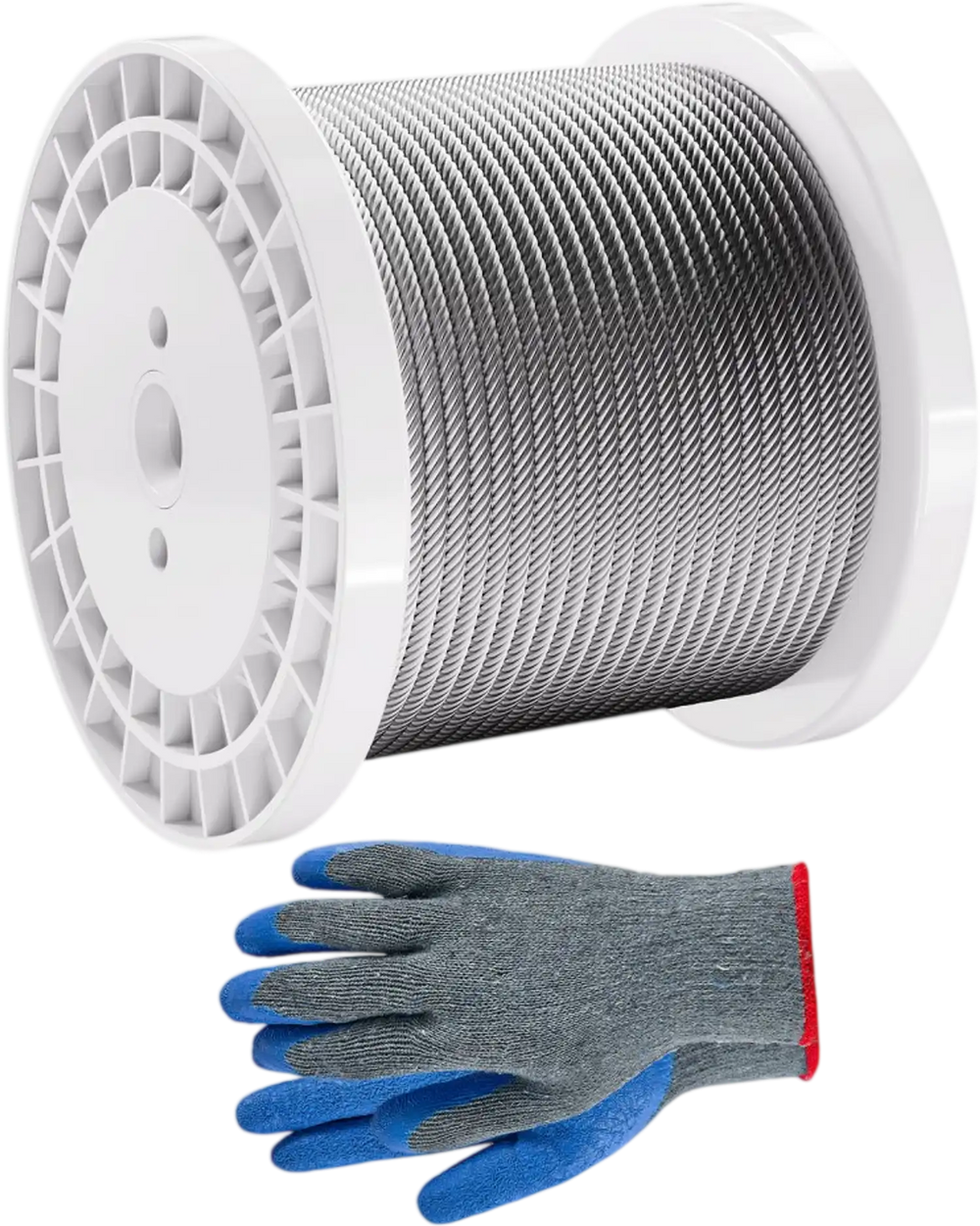 VEVOR Wire Rope, 1/4" 250 ft Zinc Galvanized Carbon Steel Cable with Gloves, 7000 lbs Breaking Strength, 7 x 19 Strands Construction Marine Aircraft Grade for Handrail Stair Decking Fence Outdoors