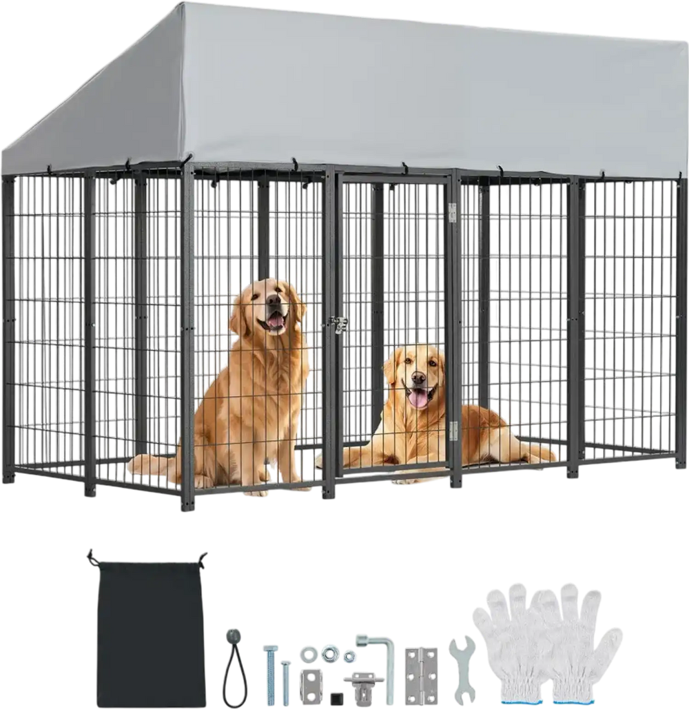 VEVOR Outdoor Dog Kennel, 7.87 x 3.94 x 5.4 ft Large Dog Kennel with Secure Lock, Outside Dogs Enclosures with UV-Resistant & Waterproof Roof Cover, Heavy Duty Pet Crate Cage Run for Large Dogs