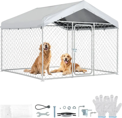 Vevor Dog Kennel Outdoor 6.56 x 6.56 x 5.25' Large with Secure Lock Roof Cover New