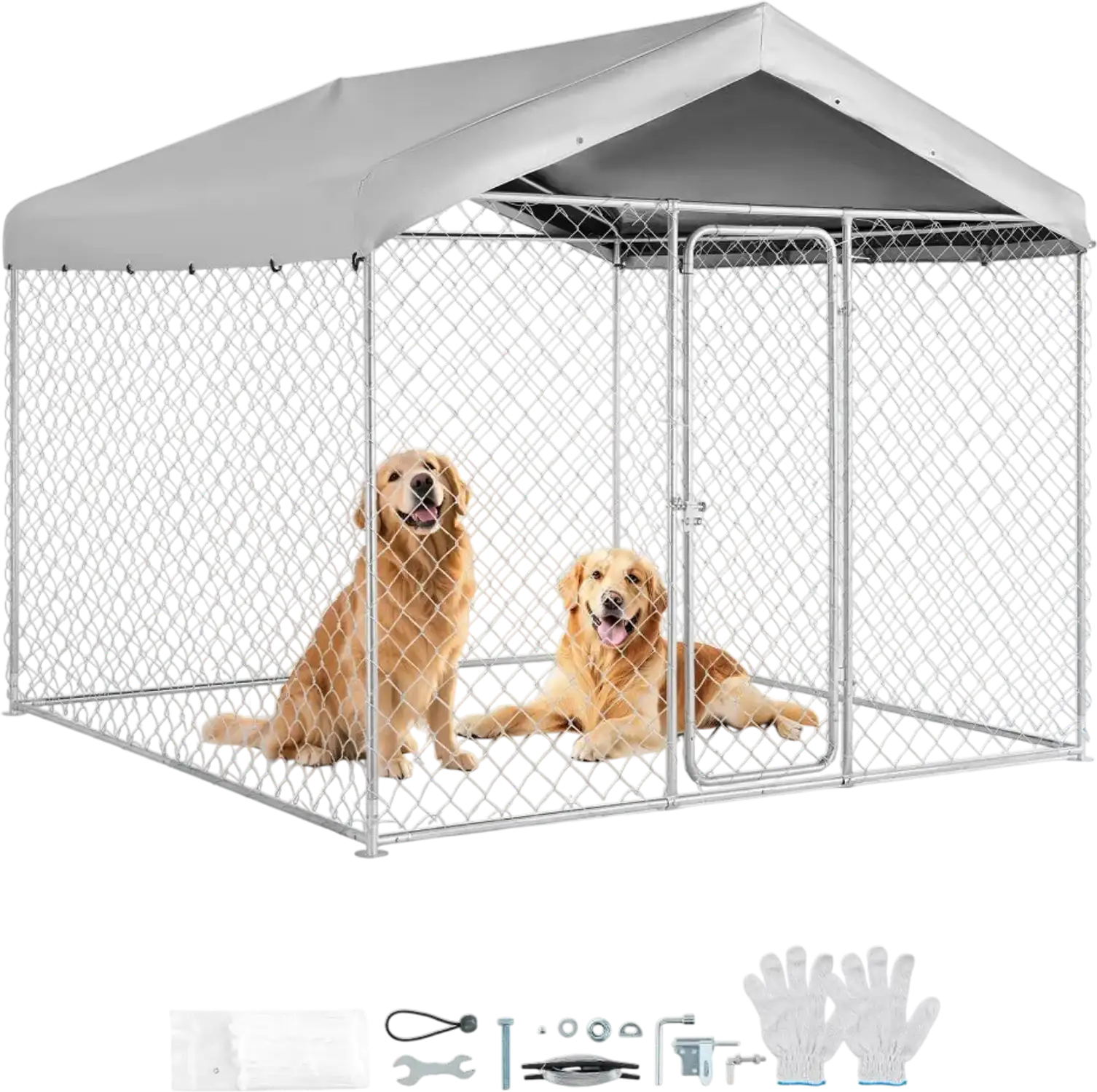 Vevor Dog Kennel Outdoor Large 7.55 x 7.55 x 7.05' with Secure Lock and Roof Cover New