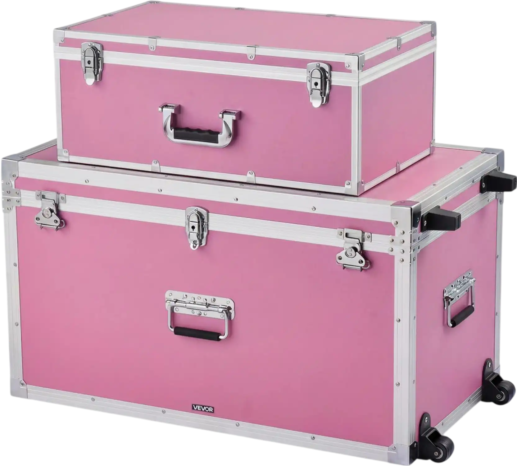 Vevor Storage Trunk Set of 2 Pink Wooden Suitcase Storage Boxes with Padlocks New