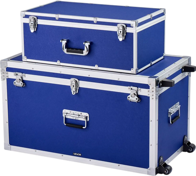 Vevor Storage Trunk Set of 2 Blue Wooden Suitcase Storage Boxes with Padlocks New