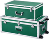 VEVOR Metal Storage Trunk, Set of 2, Wooden Suitcase Storage Boxes with Padlocks, Large Trunk Includes Casters and 3 Metal Handles, Decorative Store Chest with Lids for Travel, Apartment, Dorm, Green