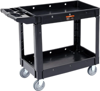 VEVOR Utility Service Cart, 2 Shelf 550LBS Heavy Duty Plastic Rolling Utility Cart with 360° Swivel Wheels, Medium Lipped Shelf, Ergonomic Storage Handle for Warehouse/Garage/Cleaning/Office