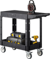 VEVOR Utility Cart, 550 lbs Load Capacity, 31.3 x 17.7-inch Service Cart, Two-Shelf Heavy Duty Plastic Utility Cart with 360° Swivel Wheels (2 with Brakes), Suitable for Warehouse, Garage, Cleaning