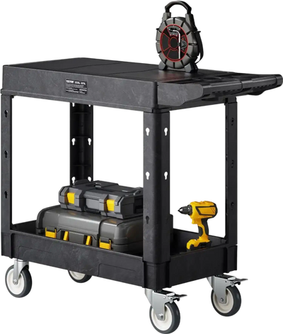 VEVOR Utility Cart, 550 lbs Load Capacity, 31.3 x 17.7-inch Service Cart, Two-Shelf Heavy Duty Plastic Utility Cart with 360° Swivel Wheels (2 with Brakes), Suitable for Warehouse, Garage, Cleaning