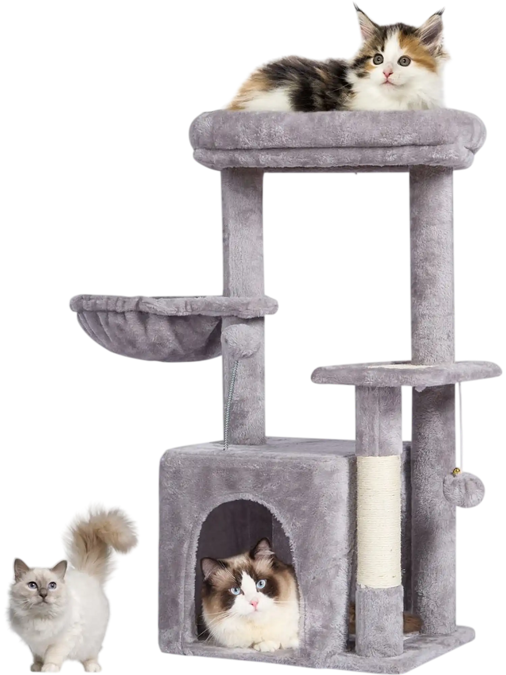VEVOR Cat Tree for Indoor Cats, 31.4" Cat Tree Tower with Cat Condo, Sisal Scratching Post, Hammock, Top Perch, Jumping Platform, Cat House with Hang Ball, Cat Furniture Activity Center, Light Grey