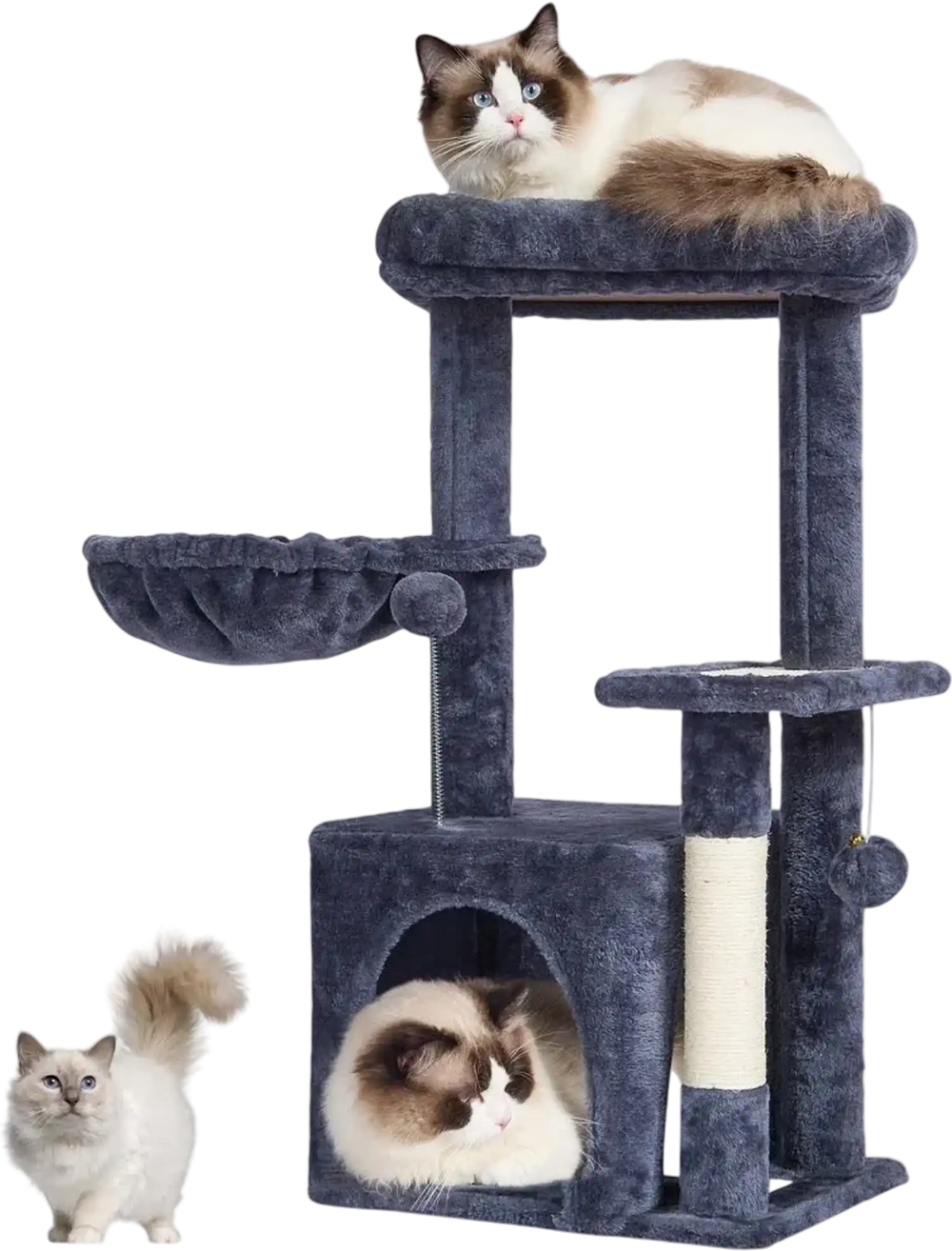 VEVOR Cat Tree for Indoor Cats, 31.4" Cat Tower with Cat Condo, Sisal Scratching Post, Hammock, Top Perch, Jumping Platform, Cat House with Hang Ball, Cat Furniture Activity Center, Dark Grey