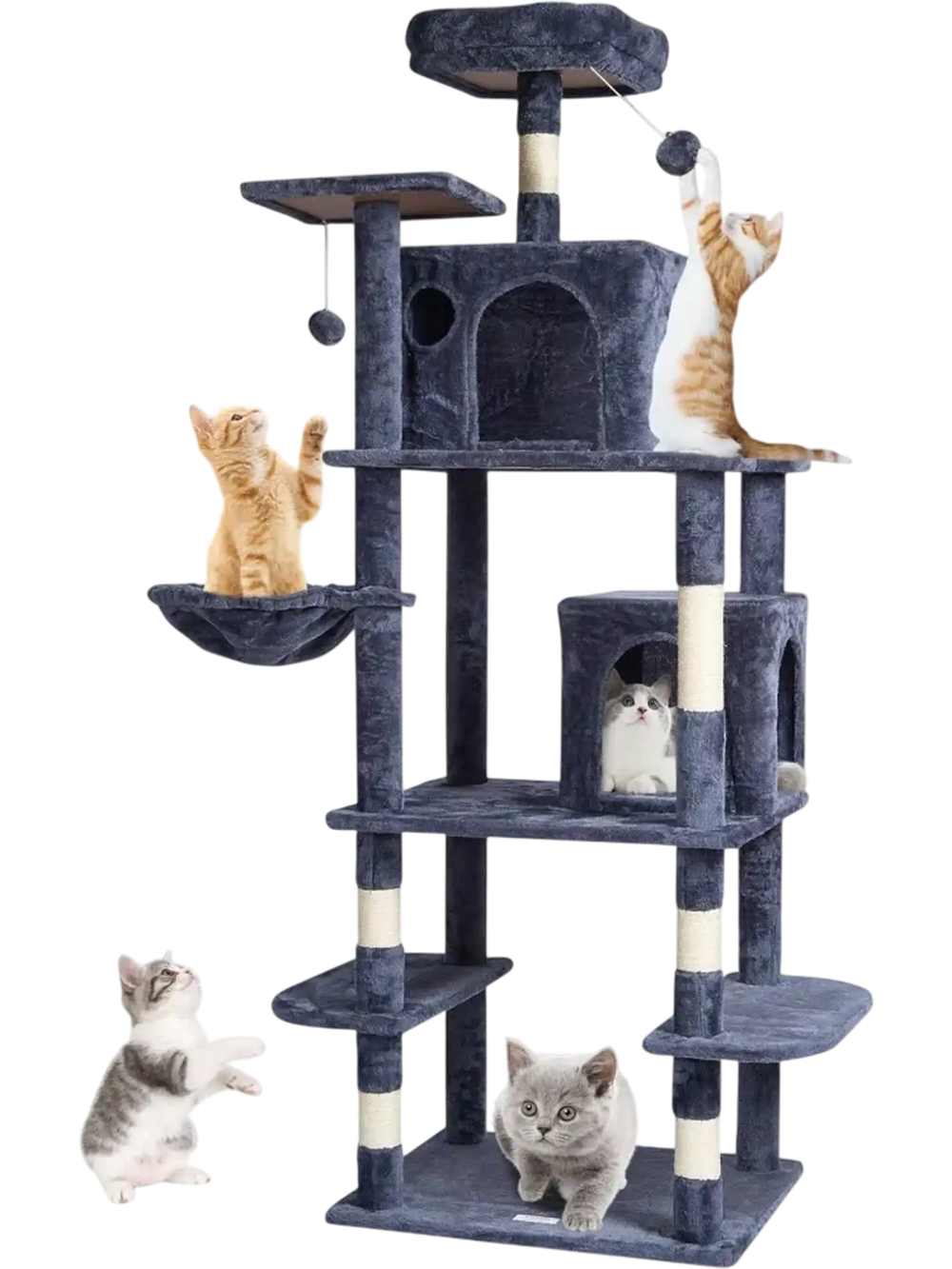 VEVOR Cat Tree for Indoor Cats, 68.5" Cat Tower with 2 Cat Condos, Sisal Scratching Post, Hammock, Top Perch, Jumping Platforms, Large Cat Furniture Activity Center with Hang Ball, Dark Grey