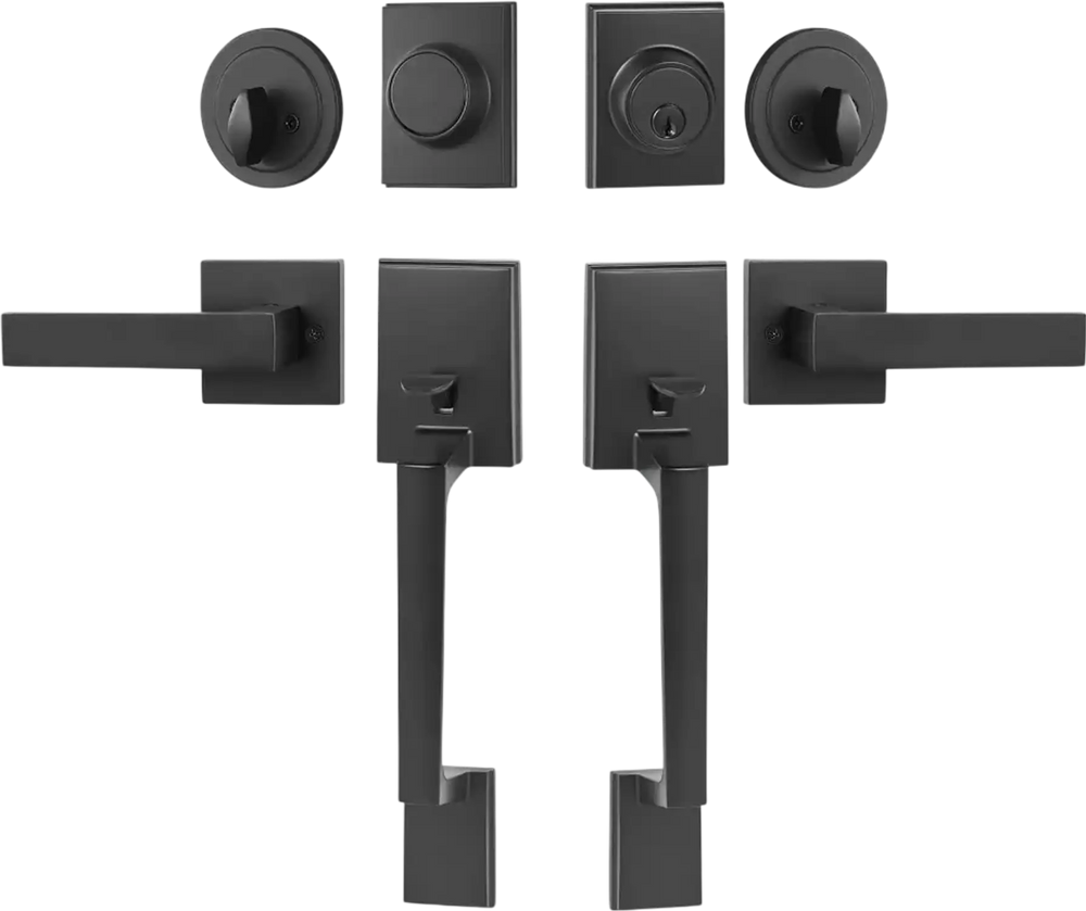 VEVOR Double Door Handle Set, Matte Black Square Door Lever, Double Front Door Handle Set with Reversible Handle Lever, Heavy Duty Double Door Lock Set with Dummy, for Office Door or Front Door