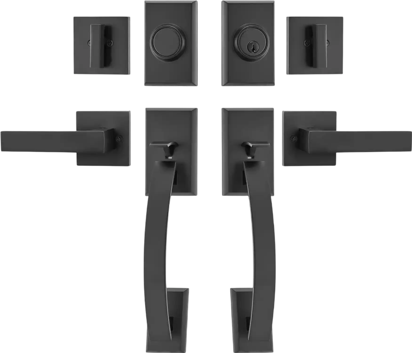 Vevor Double Door Handle Set Matte Black Arched Lever Lock Set New