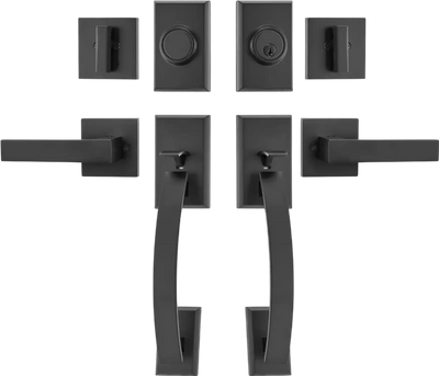 VEVOR Double Door Handle Set, Matte Black Arched Door Lever, Double Front Door Handle Set with Reversible Handle Lever, Heavy Duty Double Door Lock Set with Dummy, for Office Door or Front Door