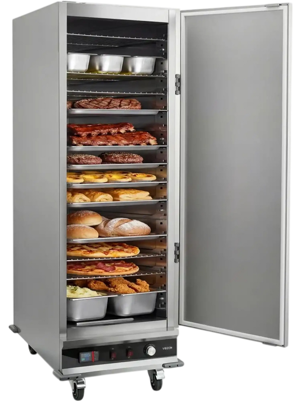 VEVOR Electric Hot Box Food Warmer, 16-Tier Commercial Warming Cabinet with Water Tray, Single-Door and Adjustable Shelves, Stainless Steel Food Warmer Cabinet, for Restaurant, Kitchen, Pizza, Chicken
