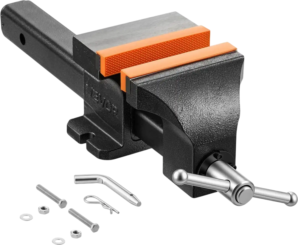 VEVOR Truck Hitch Vise, 6" Jaw Width, Heavy Duty Ductile Iron Bench Vise with Anvil, 1 Pair Magnetic Jaw Pads, Pin, 3.54" Throat Depth, 5.6" Max Jaw Opening, Multi-Purpose, for Truck Trailer Receiver