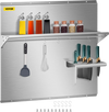 VEVOR Range Backsplash with Shelf 30 x 30.7 Inch Range Hood Wall Shield, Stainless Steel Backsplash Silver Splash Plate for Range Hood Stainless Backsplash with Built-in Storage Shelf and Hanging Rack