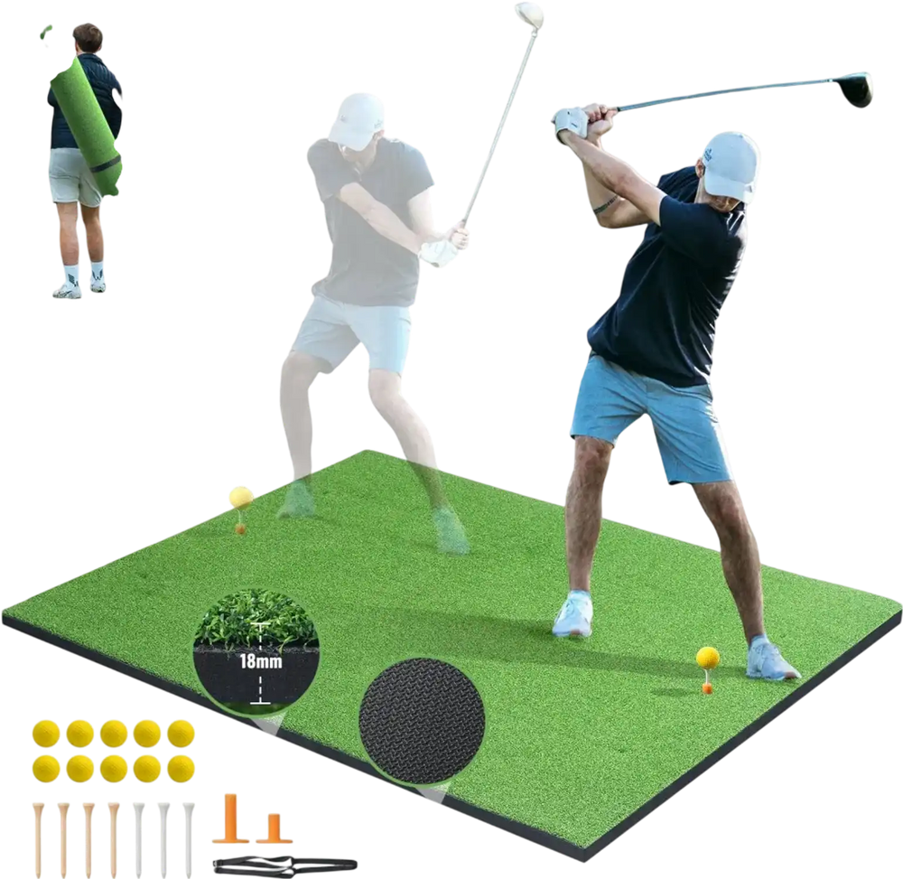 VEVOR Golf Hitting Mat, 5x4ft Artificial Turf Golf Hitting Mat, Golf Hitting Training Aids with 10 Golf Balls, 9 Golf Tees, Golf Practice Hitting Mat for Backyard Driving Indoor Outdoor Training