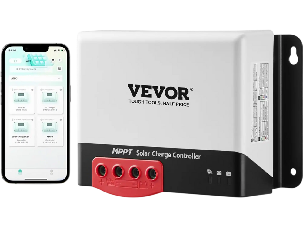 VEVOR 30A MPPT Solar Charge Controller, 12V / 24V Auto DC Input, Solar Panel Regulator Charger with Bluetooth Module, 98% Charging Efficiency for Sealed(AGM), Gel, Flooded and Lithium Battery Charging