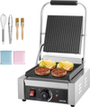 VEVOR Commercial Panini Grill, 1800W Electric Sandwich Panini Maker, Stainless Steel Sandwichs Press Grill with Handle and Temp Control, 8.8x9 in Full Grooved Enamel Plate for Hamburger Steak Bacon