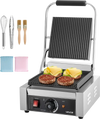 VEVOR Commercial Panini Grill, 1800W Electric Sandwich Panini Maker, Stainless Steel Sandwich Press Grill, Panini Grill with Temp Control & 9"x9" Full Grooved Enamel Plate for Hamburger Steak Bacon