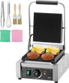VEVOR Commercial Panini Grill, 1800W Electric Sandwich Panini Maker, Stainless Steel Sandwich Press Grill, Panini Grill with Temp Control & 9"x9" Flat Enamel Plate, for Hamburger Steak Bacon